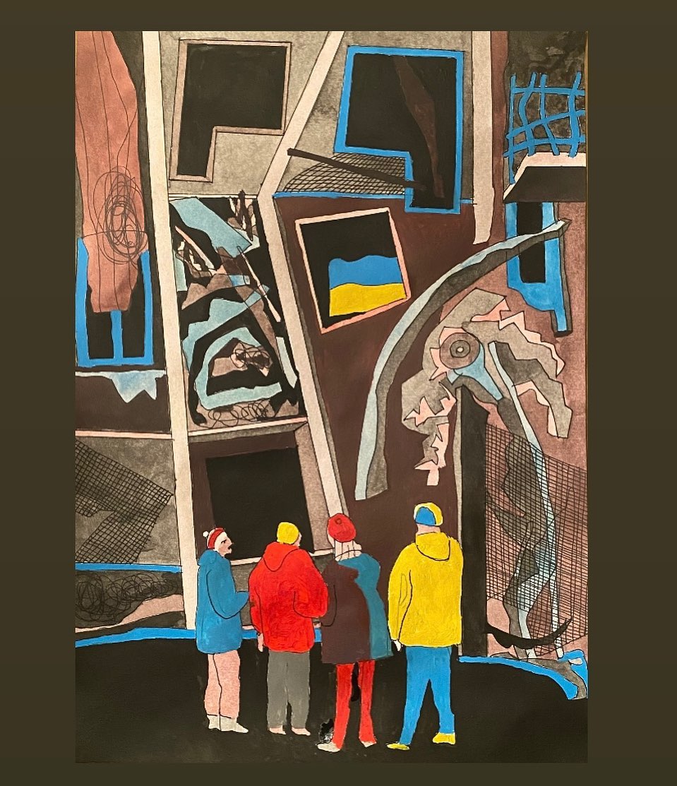 People near their house destroyed by a rocket in Kyiv