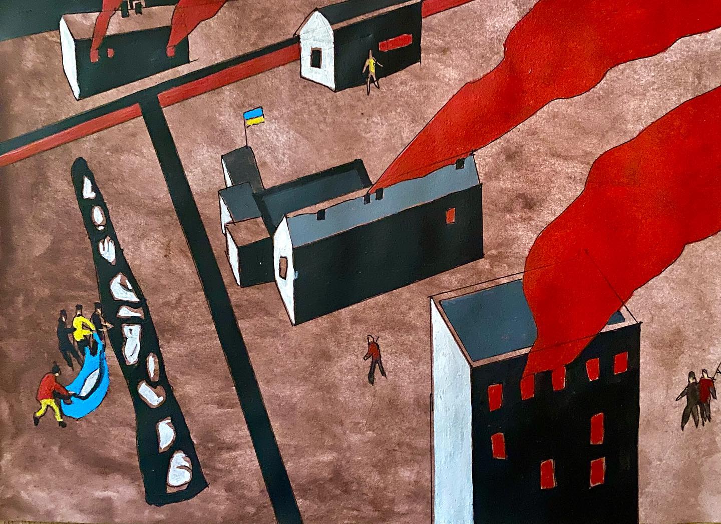 Burial of Ukrainians in a mass grave in blockaded, burning Mariupol