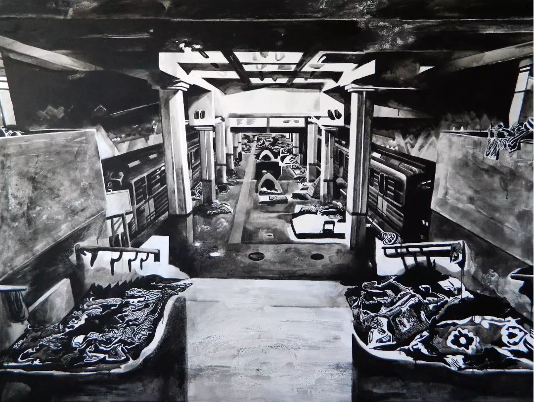 A subway station filled with the belongings of people who have to live on the floor