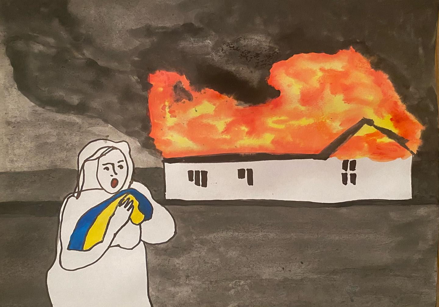Bucha. The house is on fire