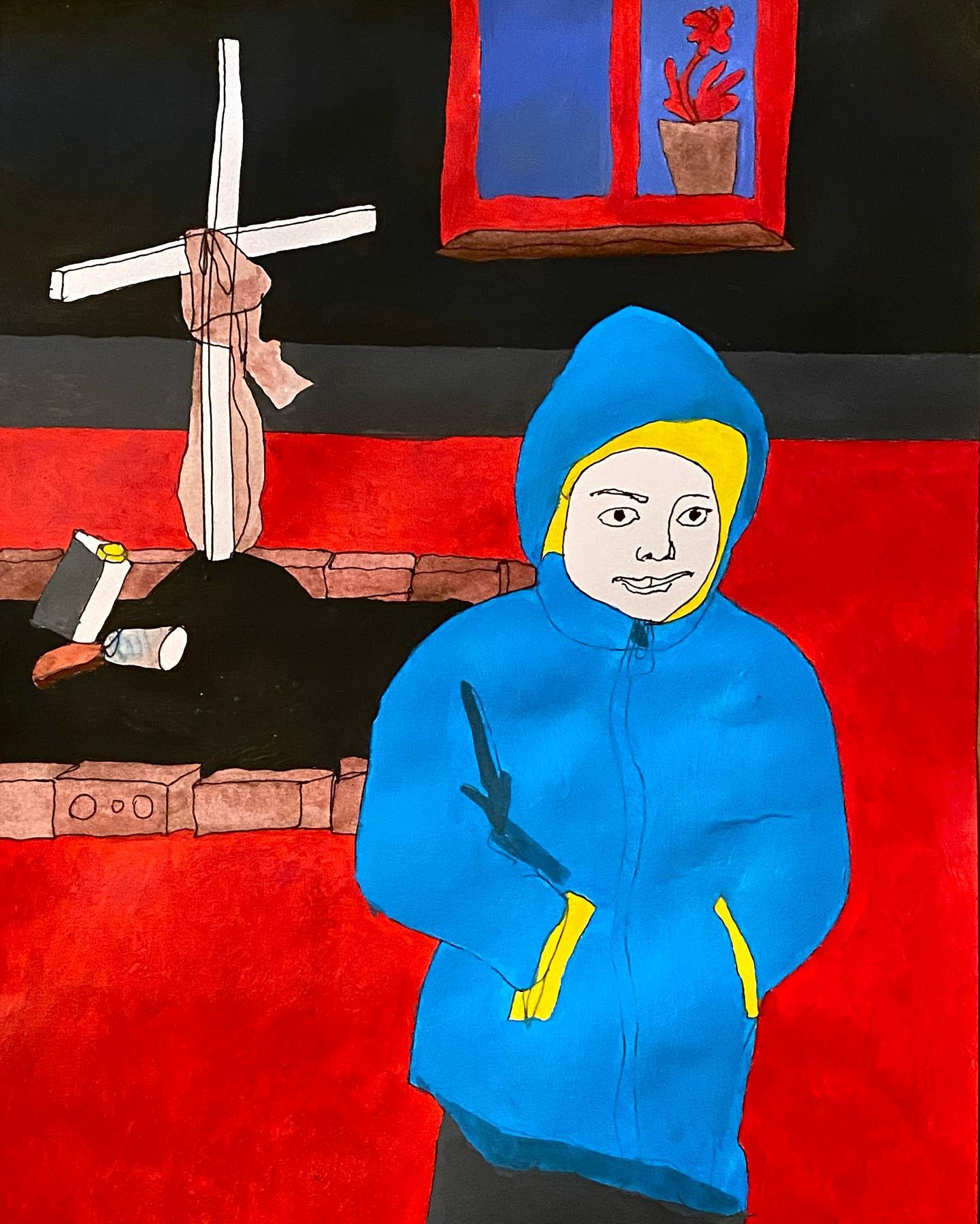 Шестирічний хлопчик біля могили мами у дворі свого будинка в Бучі